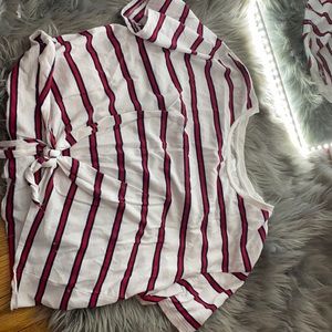 h&m striped shirt with tie in front